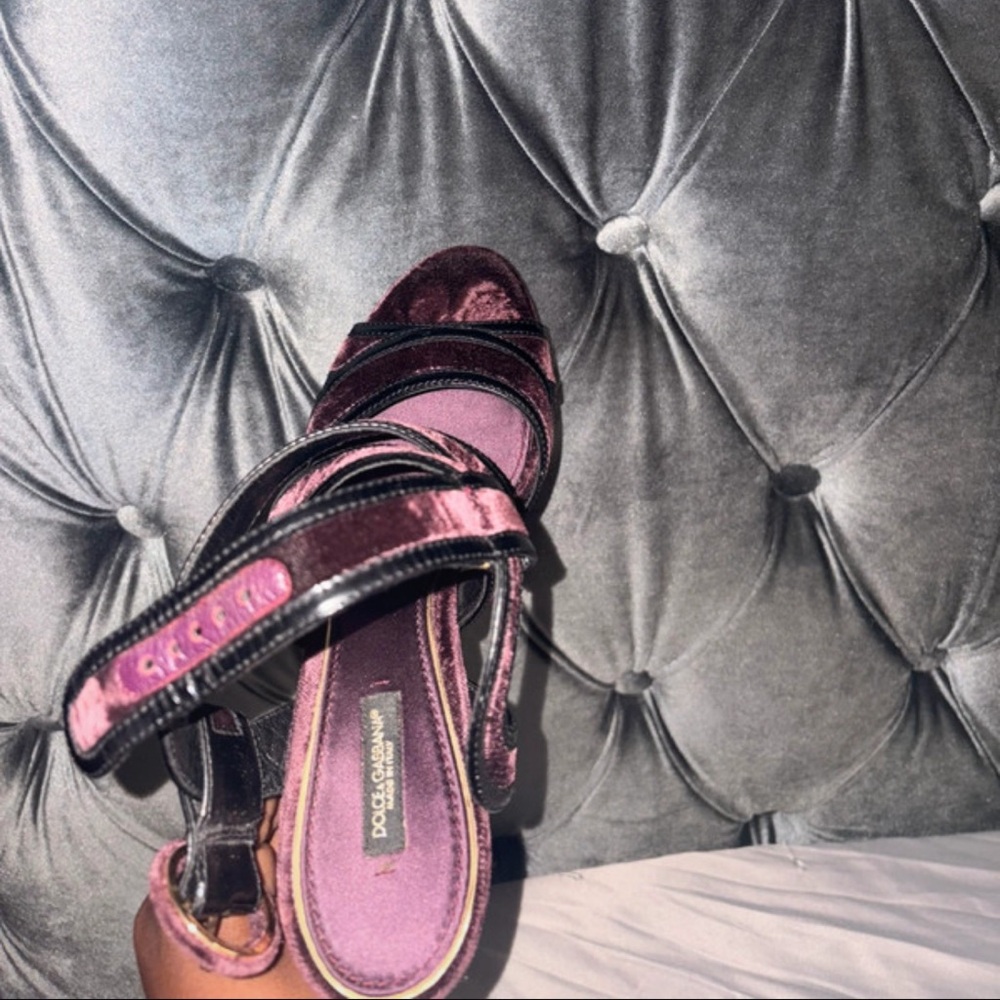 Dolce & Gabbana Berry Pink Velvet Strappy Heels